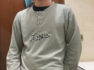 Big dicked cute young guy cumming in bathroom and parents home