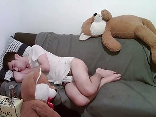 Uncut sleep streamer slips out of his fundoshi