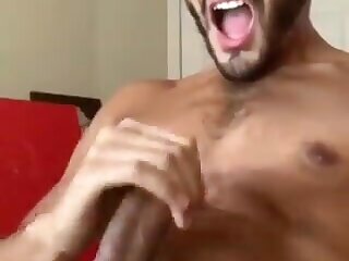 Cute guy shoots right in his mouth