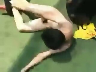 Asian guys stripped outdoors