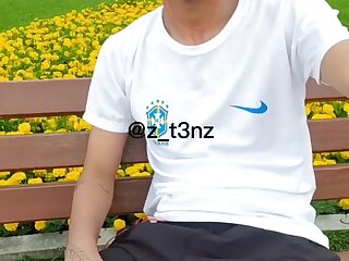 Playing with his dick in a public park