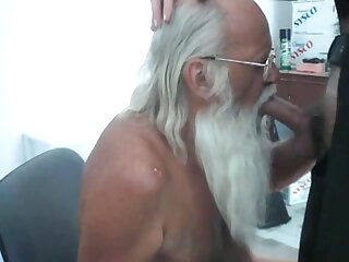 A sexy long white bearded polar bear gives his lover an amazing blow job first thing in the morning.