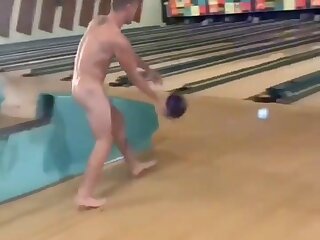 Sexy College Guy Plays Bowling Naked in Public