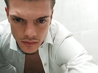 Hottie shows and jerks his big fat cock