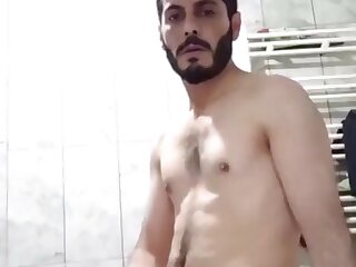 Horny bearded man jerking off