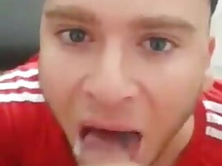 Cum in a boy mouth blowjob