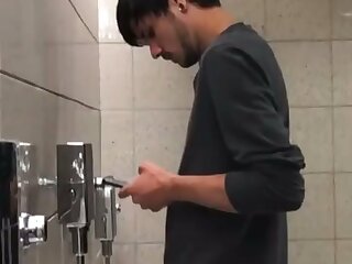 Pissing with a cut thick softie at urinal