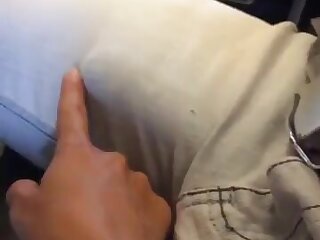 Cute guy with a big boner in plane