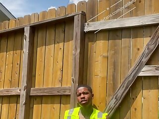 Skinny guy jerking off thick long dick in the garden