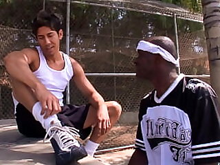 Young white twink dude gets his asshole stretched by big black dick