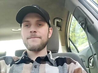 He got horny in the car he starts to jerk off his cock