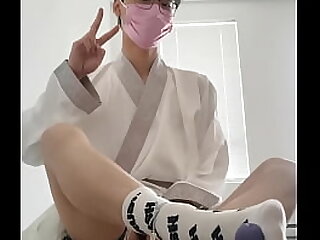 asian hanfu sissy femboy twink white socks kneeling anal and huge cumshot