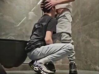 Masked bathroom fuck and suck