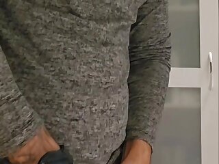 Bearded guy premature cums