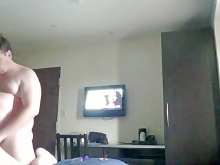 Chubby top uses slut bottom while another guy walks in