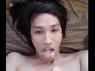 FagTeetajet Thai Gay Drinking my own cum&comma; cumming in my face