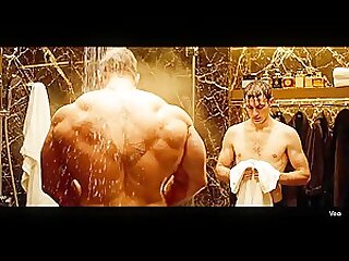 Colossal Muscular Boss in Luxury Locker Room – Frail Young Assistant Observes