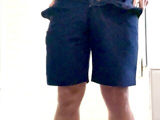 White Guy with hairy bush and big cock gets to shower shows his wide plaid boxer shorts