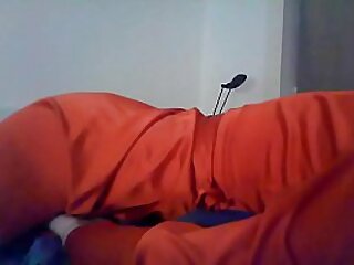 Sexy crossdresser cuming on satin red dress