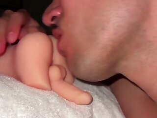 Sexy moustached lad satifying his tongue's cravings