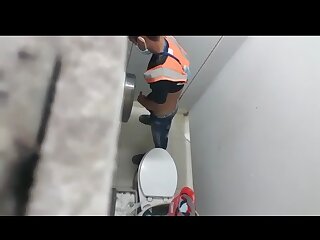 Man caught masturbating and ejaculating in the bathroom.