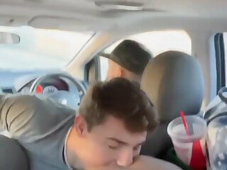 The ... eagerly licks his bro's ass in the car, something he's been fantasizing about for a long time.