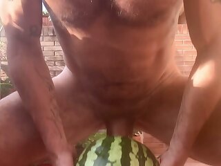 Hot dilf cums fucking a watermelon