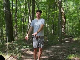 Whipping out his cock on his walk