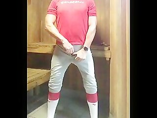 Baseball JockDad87 Shoots another Load in the Sauna in Mizuno Socks