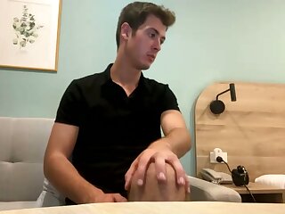 He gets naked and jerks off until cumming his load