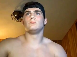 Backwards cap, muscles, pale skin and a hairy hole while he keeps off on cam