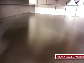 twink risky jerk off in public toilet