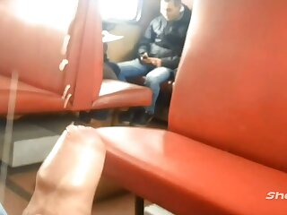 Cumming on a public train