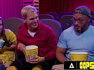 OOPSIE - Petite Spencer Bradley Has PUBLIC BISEXUAL THREESOME With Interracial Guys At The Theatre&excl;